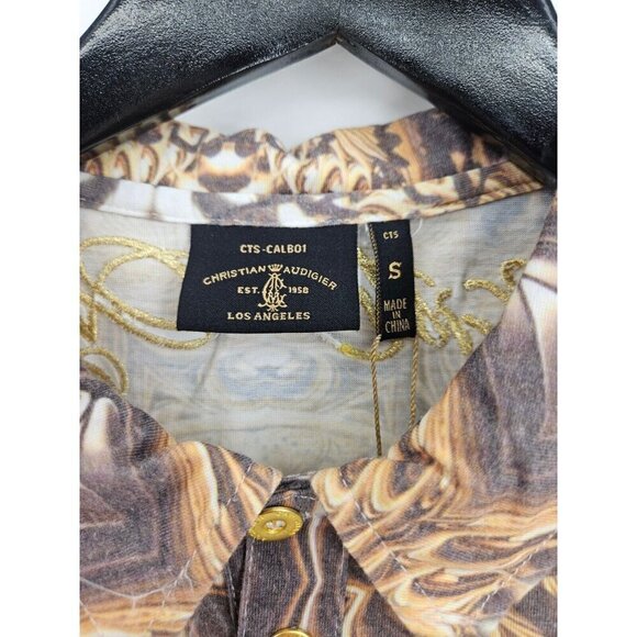 New Christian Audigier Embroidered Polo Mens Womens S Gold Tiger - Picture 2 of 5